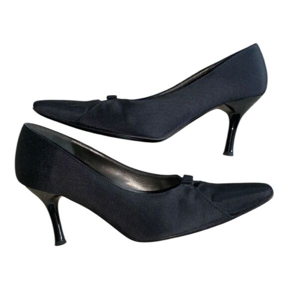 Ferragamo Size 8 Bow Front Pump Heels Black Pointed Toe Dressy Classic Old Money - Picture 1 of 16